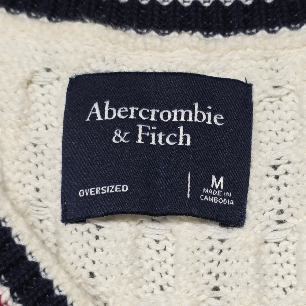Abercrombie & Fitch Sweater Vest Ivory Cable Knit Oversized V Neck Womens M - Picture 5 of 6